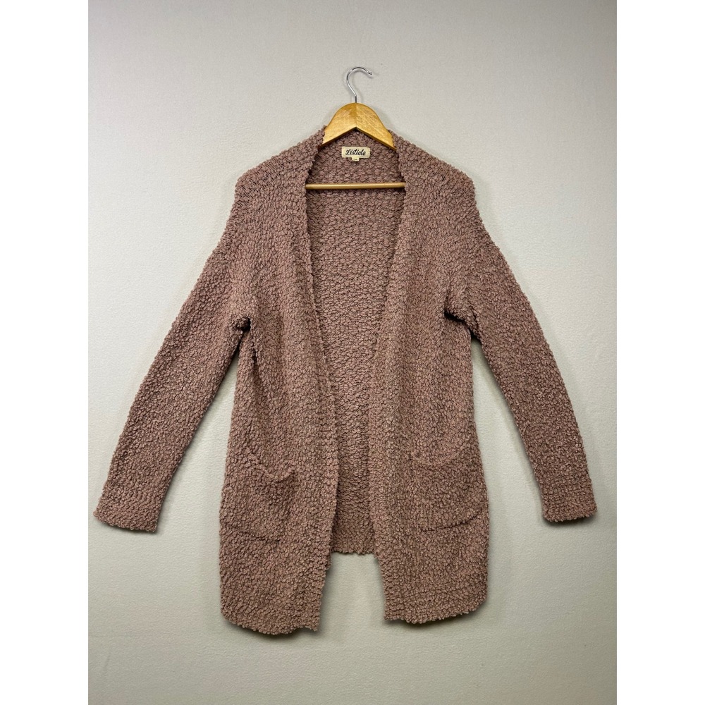 Cozy Boho Listicle Women LG Mauve Popcorn Knit Mohair Blend Open Cardigan Pocket